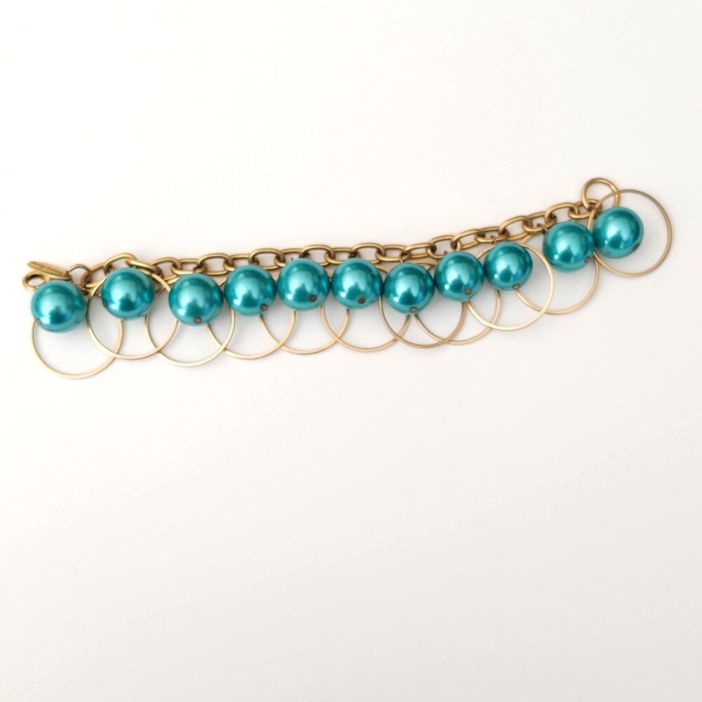 Metallic teal beaded hoop statement bracelet - Picture 9 of 9